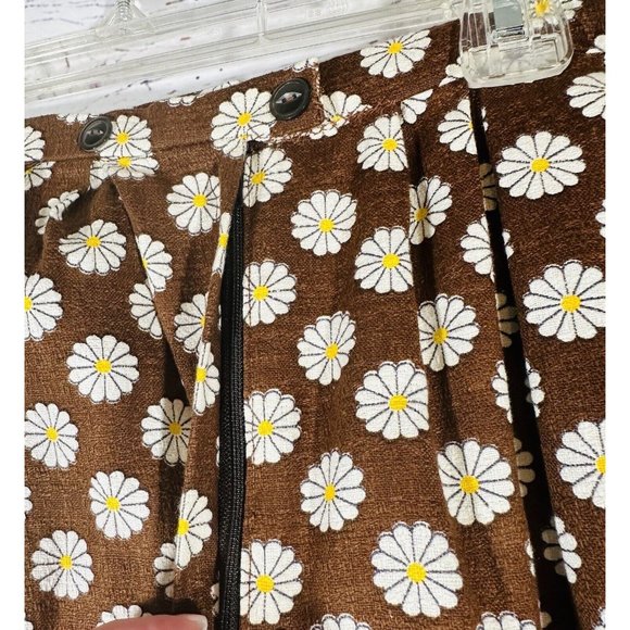 Daisy Flower Skirt Brown Floral Vintage Womens Plus Size 3X Mod Handmade Zipper - Picture 8 of 14